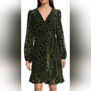 Alex Marie NWT Green Leopard Print Velour Wrap Dress